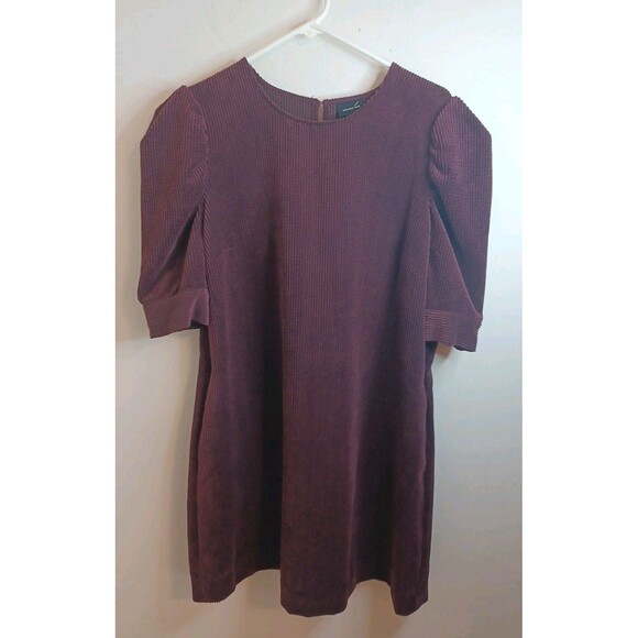 Who What Wear Babydoll Corduroy Dress Large Dark Red Maroon Pockets Puff Sleeve - Picture 1 of 9